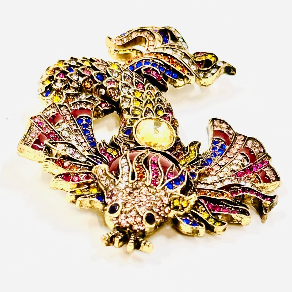 Signed Heidi Daus Multicolor Rhinestones 🐡 Koi Fish 🐠 Brooch 4.25”X3.25” NWOT - Picture 2 of 4
